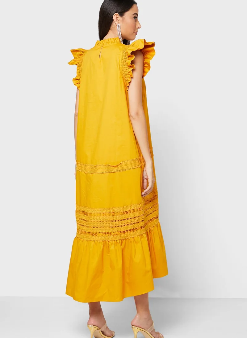 Iconic High Neck Flute Sleeve Dress