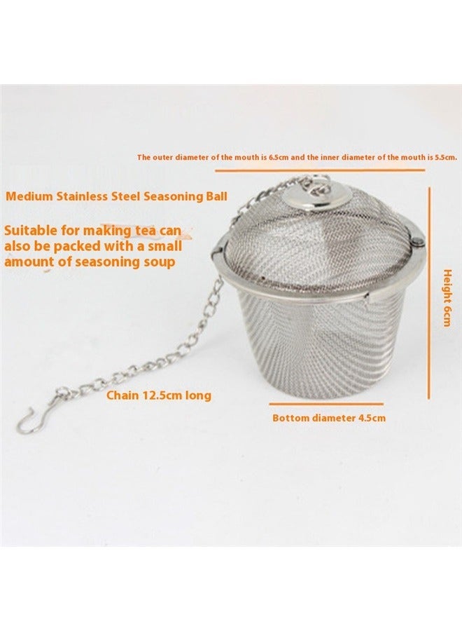 Soup Spice Filter Ball Silver 6.5x6cm，Stainless Steel Tea Strainer Infuser Tea ball Locking Ball Tea Spice Mesh Herbal Ball Cooking tools With Chain  - Image 2