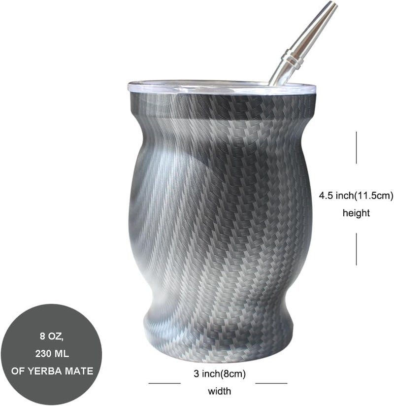 Beruth Bombilla Yerba Mate Gourd, 8oz Stainless Steel Tea Cup Set with a Multifunctional Lid, Two Straws and Cleaning Brushes, Double Walled Coffee Mug Heat Insulation Anti Scalding (Water Ripples) - Image 3
