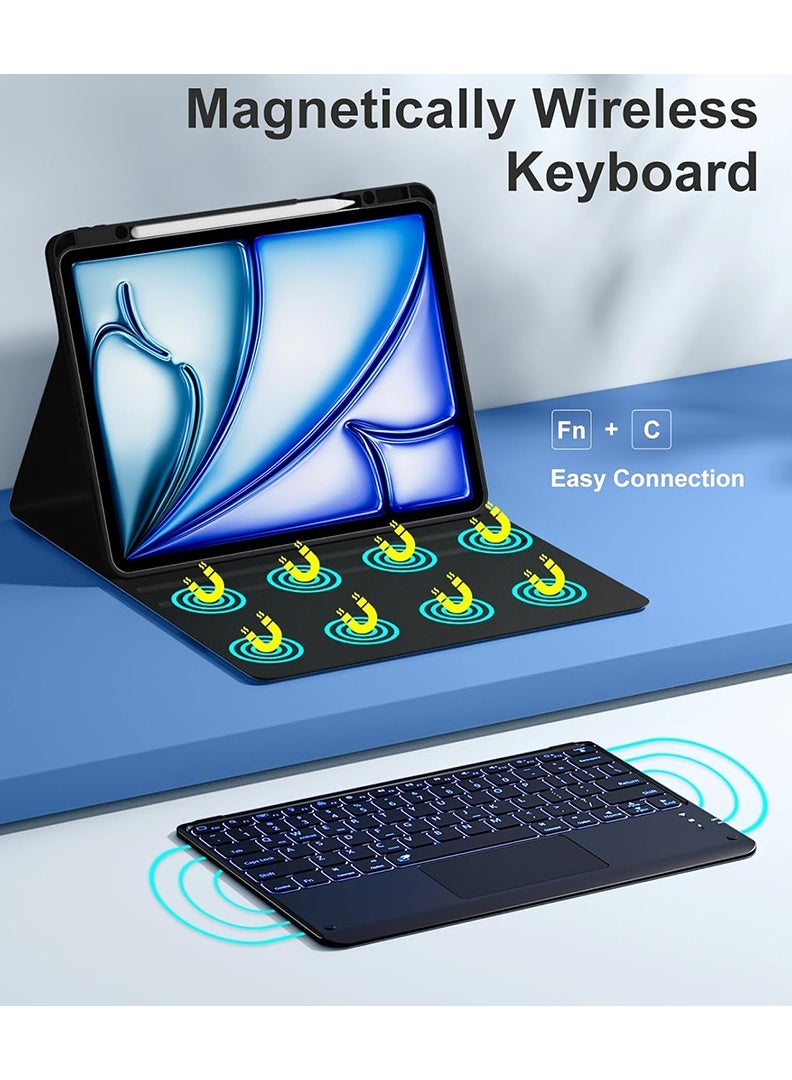 ثيودور جراب لوحة مفاتيح لجهاز iPad Pro مقاس 13 بوصة (M5/M4) 2025/2024، غطاء نحيف وخفيف الوزن مع حامل ولوحة مفاتيح بلوتوث لاسلكية قابلة للفصل مغناطيسيًا، جراب قابل للفصل مغناطيسيًا، خاصية التشغيل/الإيقاف التلقائي - أسود - Image 5