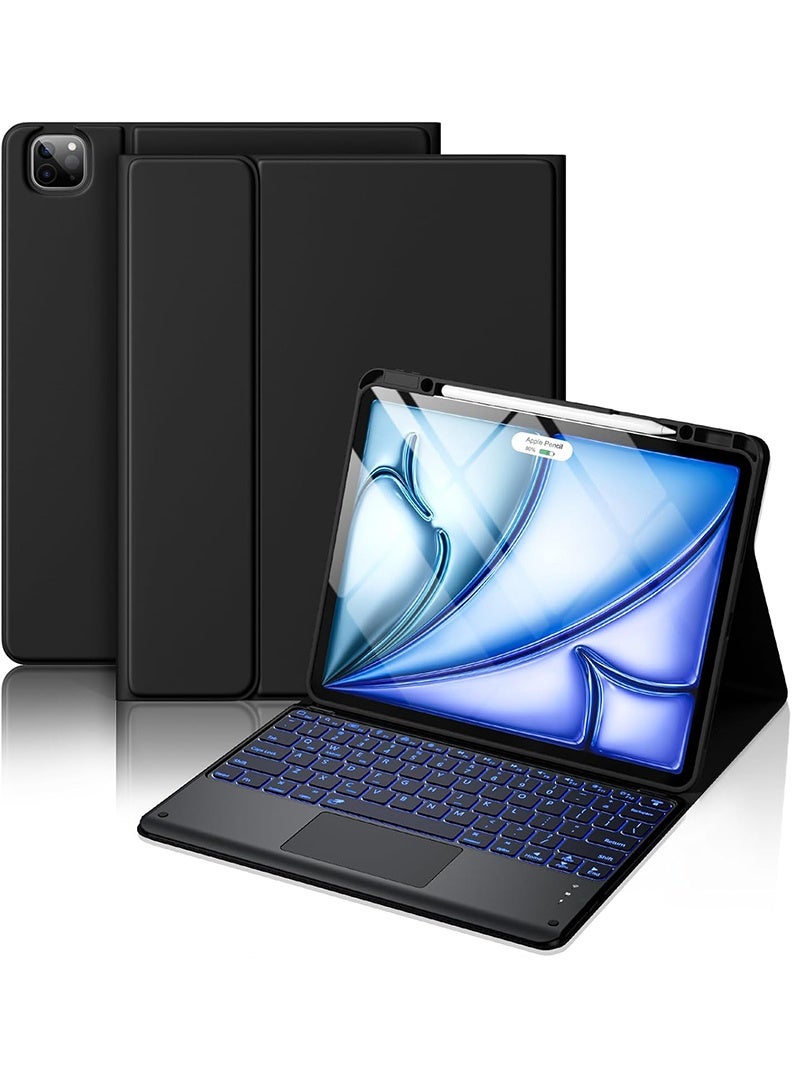 ثيودور جراب لوحة مفاتيح لجهاز iPad Pro مقاس 13 بوصة (M5/M4) 2025/2024، غطاء نحيف وخفيف الوزن مع حامل ولوحة مفاتيح بلوتوث لاسلكية قابلة للفصل مغناطيسيًا، جراب قابل للفصل مغناطيسيًا، خاصية التشغيل/الإيقاف التلقائي - أسود - Image 1