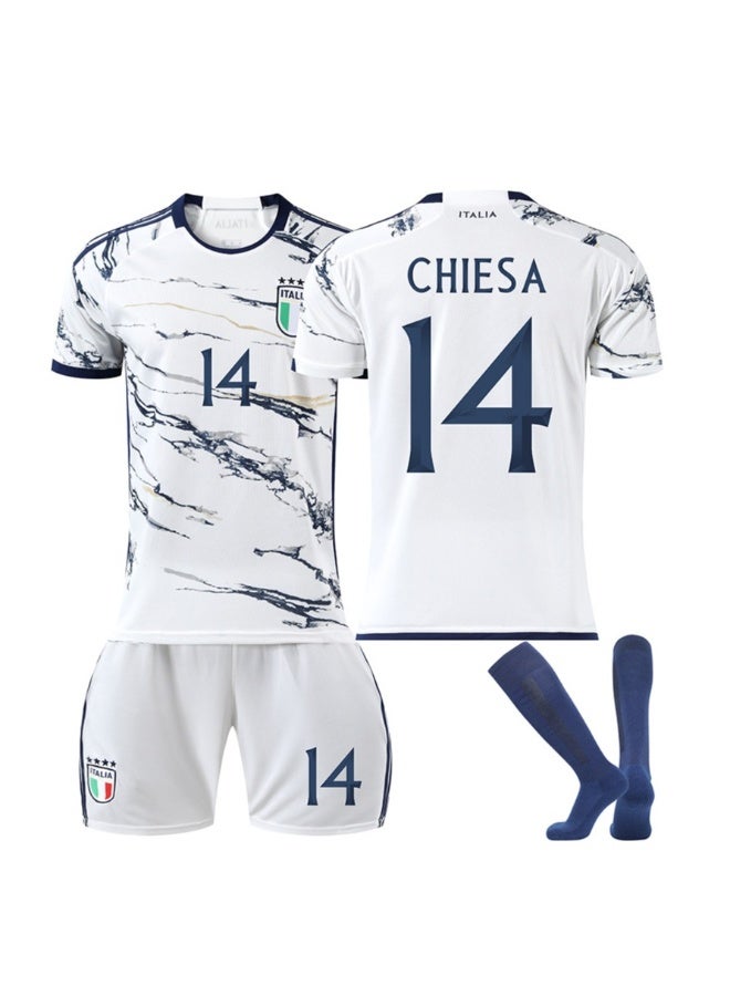 Euro 23-24 Italy Away Football Jersey CHIESA #14 Fan Football Jersey/Shorts Socks Gift Set Teen Size and Adult Size - Image 1