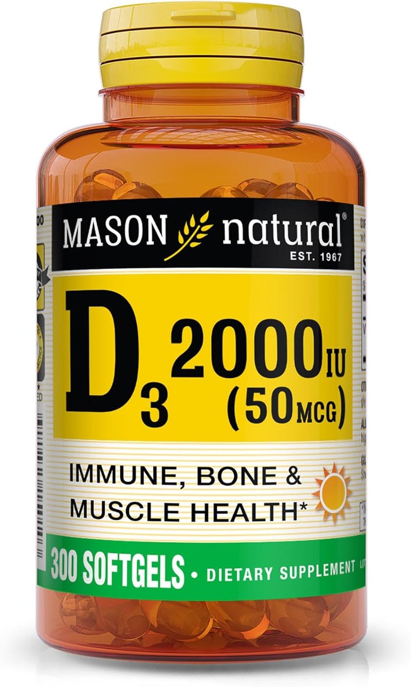 MASON NATURAL Vitamin D3 2000 IU Ultra Strength Supports Bone Density Strength  Immune Health 300 Softgels - Image 1
