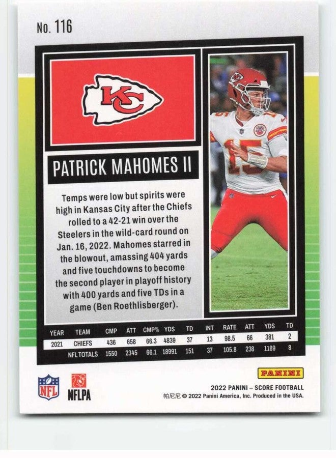 SCORE 2022 Score #116 Patrick Mahomes II Kansas City - Image 2
