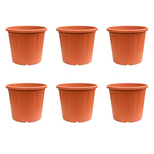 UGAOO UV Treated Gardening Pots and Planters for Plants (10 inch Brown/Terracotta Color Set of 6 Plastic Pots) - Image 1