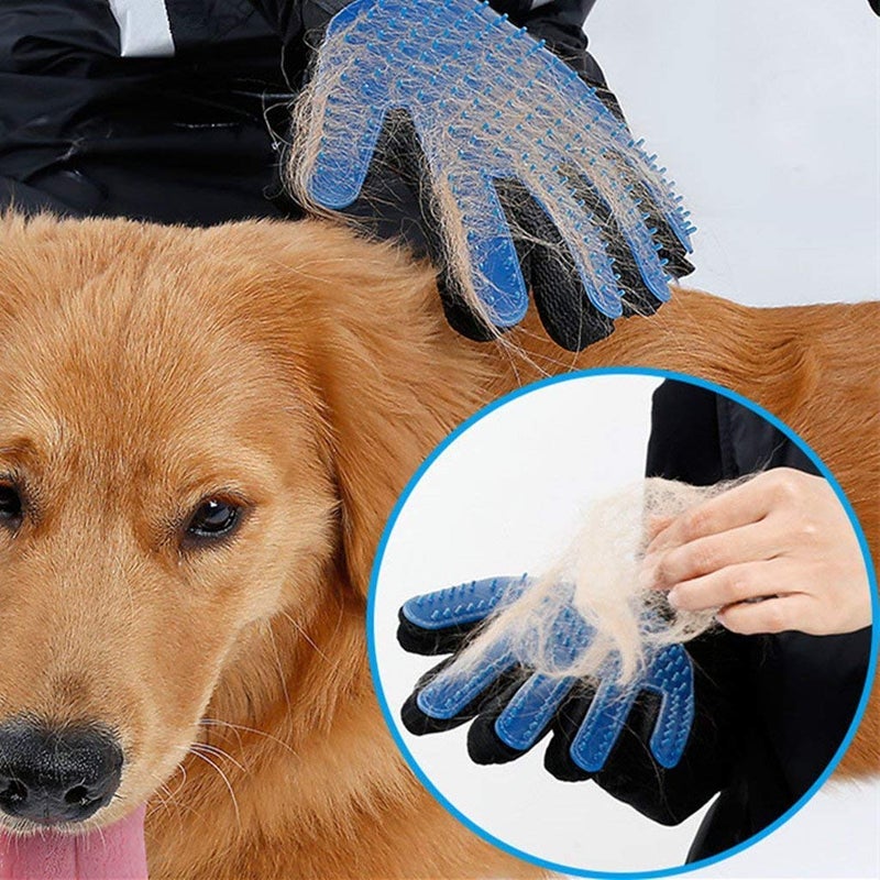 Aqtus Pet Grooming Glove with Long and Short Fur for Dog and Cat (Blue and Black) - Image 3