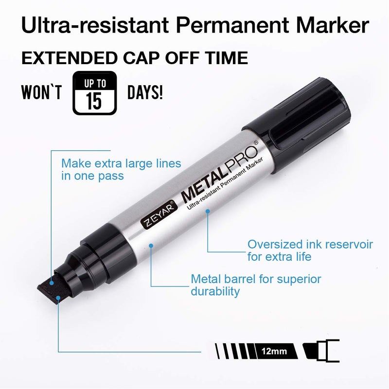 ZEYAR Permanent Markers Pen, JUMBO Size, Aluminum Barrel, Set of 2, Premium Waterproof & Smear Proof Markers, Quick Drying, Writes on most surfaces (Black & Green) - Image 2