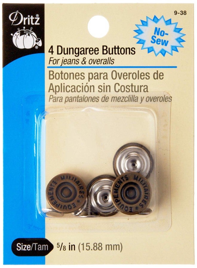 Dritz 5/8" No-Sew Dungaree Buttons, 4 Sets, Antique Brass - Image 1