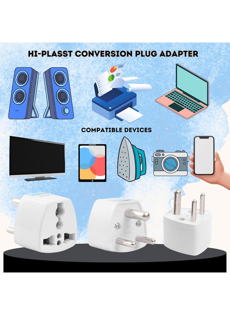 HI PLASST PINS N PLUGS HiPLASST India Converter Plug 3Pin Pack of 3 World USA UK Canada Europe and More to India Travel Adapter Plug Type D Adaptor Plug Socket Perfect for Foreign Devices to use in India  - Image 2