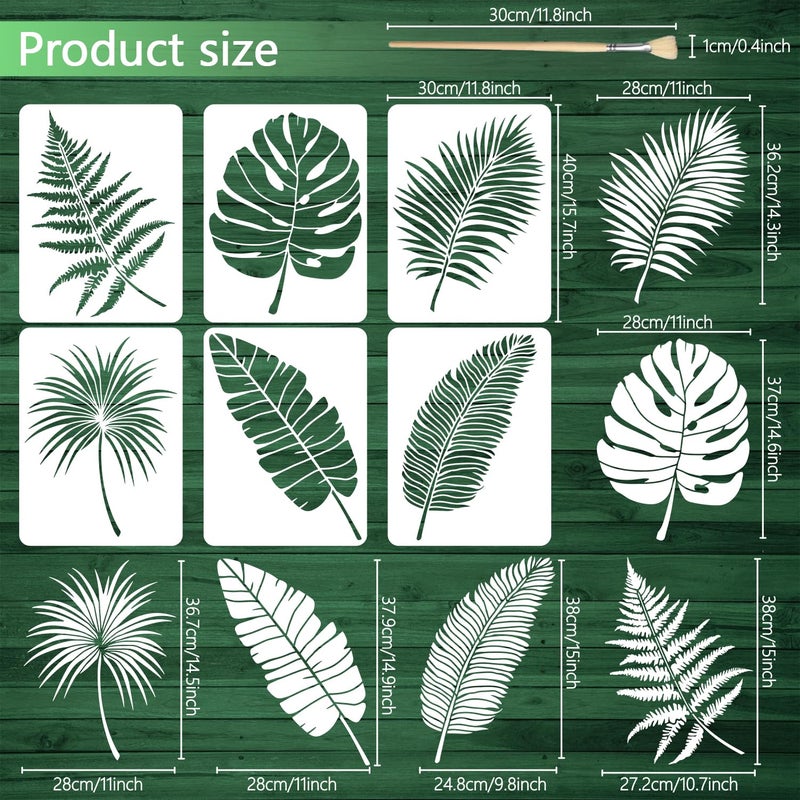 TWINKLEMON 6PCS Large Leaf Stencils for Painting on Walls 16 x 12 Inch Plant Stencil with Brushes Palm Leaf Wall Stencil Tropical Leaves Stencils Plastic Drawing Templates for Wall Furniture Fabric - Image 2