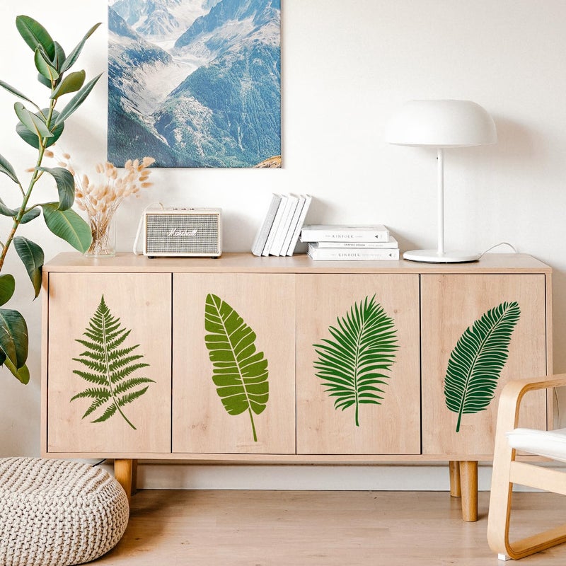 TWINKLEMON 6PCS Large Leaf Stencils for Painting on Walls 16 x 12 Inch Plant Stencil with Brushes Palm Leaf Wall Stencil Tropical Leaves Stencils Plastic Drawing Templates for Wall Furniture Fabric - Image 4