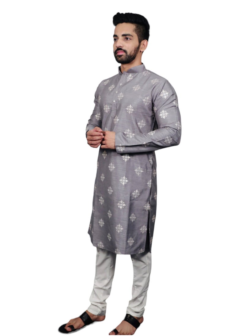 سوبر آسيوي - مظهر كلاسيكي، تفكير عصري، مظهر تقليدي - طقم كورتا رجالي بتصميم زهرة ذهبية - Image 1
