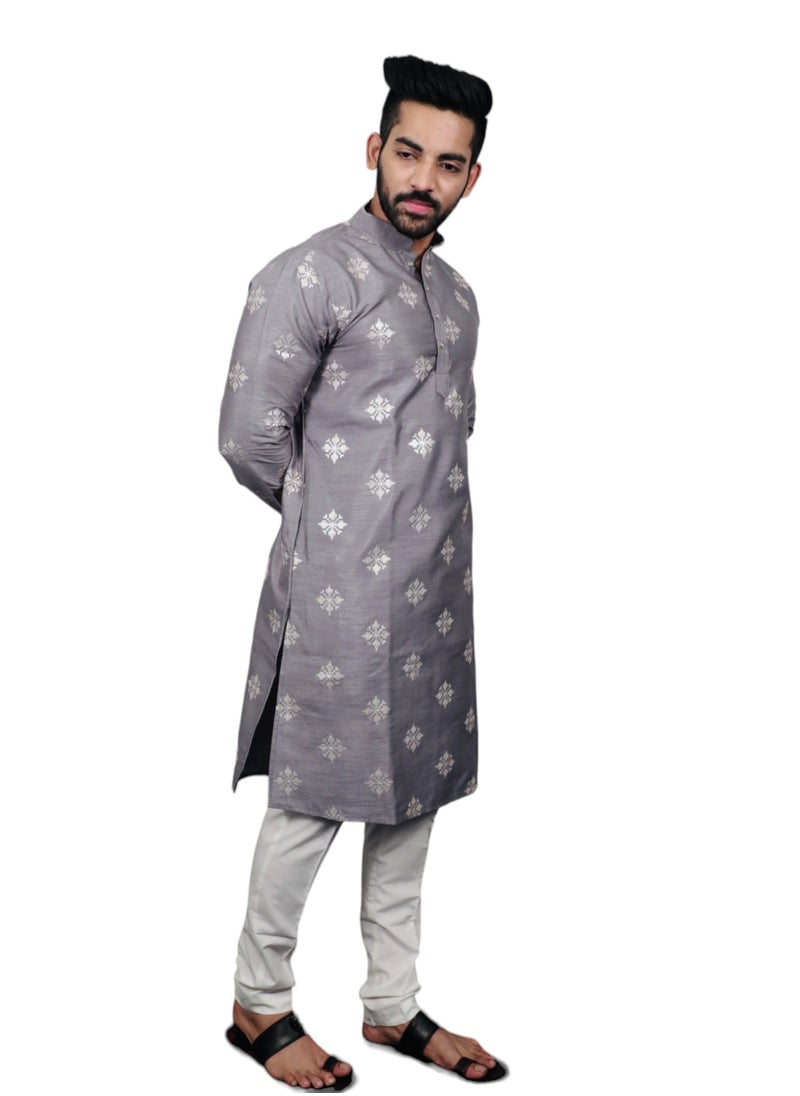 سوبر آسيوي - مظهر كلاسيكي، تفكير عصري، مظهر تقليدي - طقم كورتا رجالي بتصميم زهرة ذهبية - Image 1