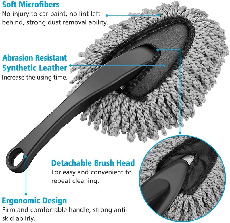 Aksmit Multipurpose Mini Microfiber Duster Interior and Exterior Cleaning Duster Brush with Handle Mop Brush Ideal for Car Cleaning and Household (Grey) Pack of - 1 - Image 2
