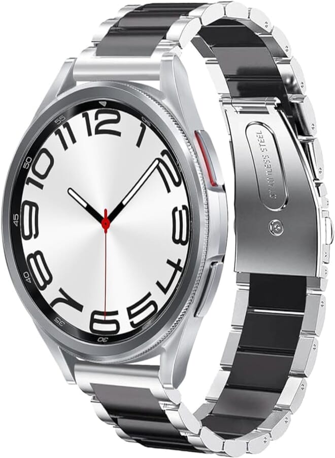 حزام SUNDAREE متوافق مع Samsung Galaxy Watch 6 4 Classic 42MM 43MM 46MM 47MM LTE/6 5 4 40MM 44MM/5 Pro 45MM/Active 2/Garmin Venu، 20MM حزام ساعة بديل من الفولاذ المقاوم للصدأ باللونين الأسود والفضي