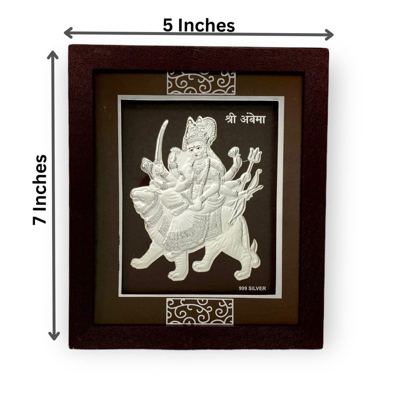 Hem Jewels 999 Pure Silver Ambe MaaDurga Maa Frame for Gifts Wedding Gift Housewarming and Return Gifts 7x5 Inches Table Top Pack of 1pc with Ready to Gift Box and Purity Certificate - Image 3