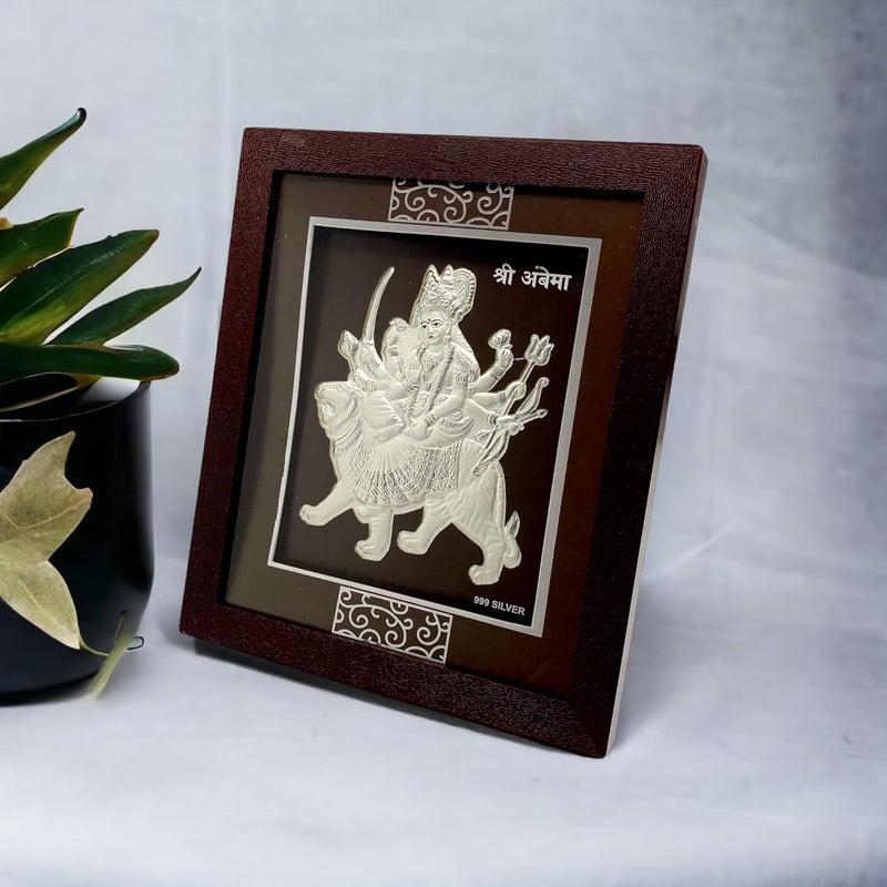 Hem Jewels 999 Pure Silver Ambe MaaDurga Maa Frame for Gifts Wedding Gift Housewarming and Return Gifts 7x5 Inches Table Top Pack of 1pc with Ready to Gift Box and Purity Certificate - Image 2