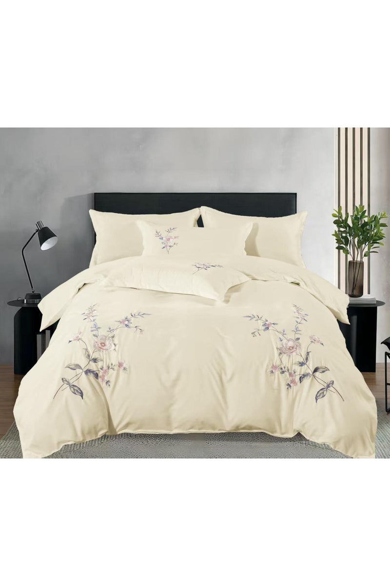 Comfy Comfy 6Pc Embroidered Floral Royal Collection Cream King Size Comforter Set 