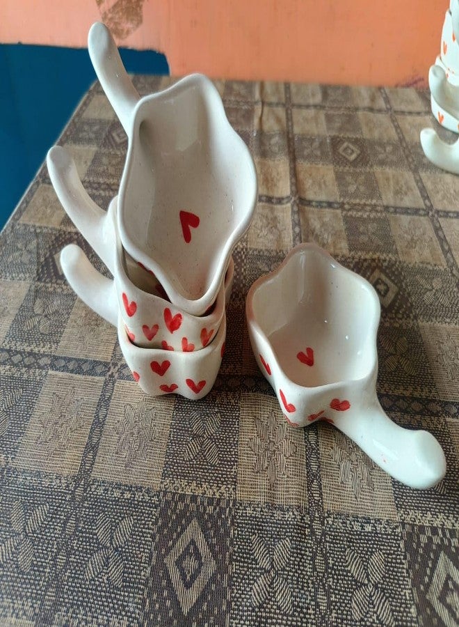 MALAIKAH Ceramic Red Heart Handpainted Floral Shape Chutney Bowls for Serving Dip Bowls, |for Kitchen Dining Table Bowl Set of 4 (80 ML, Dishwasher Safe) Ketchup Bowl | Sauce Bowl | Chutney Bowl - Image 1