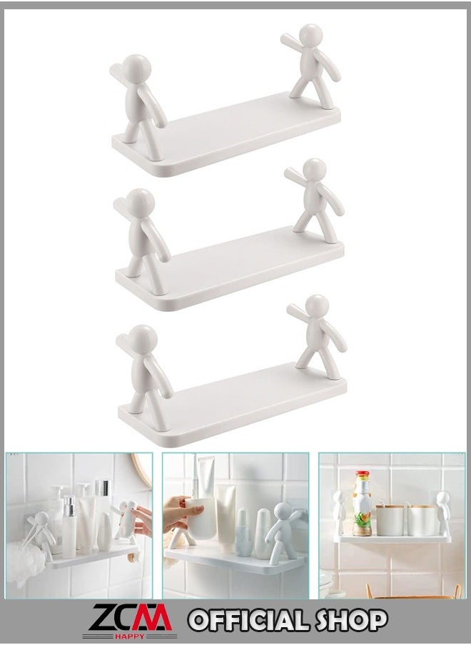 ZCM-HAPPY 3-Piece Small People Simple Wall Mounted Storage Rack Organizer White  - Image 1