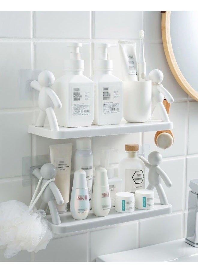 ZCM-HAPPY 3-Piece Small People Simple Wall Mounted Storage Rack Organizer White  - Image 4