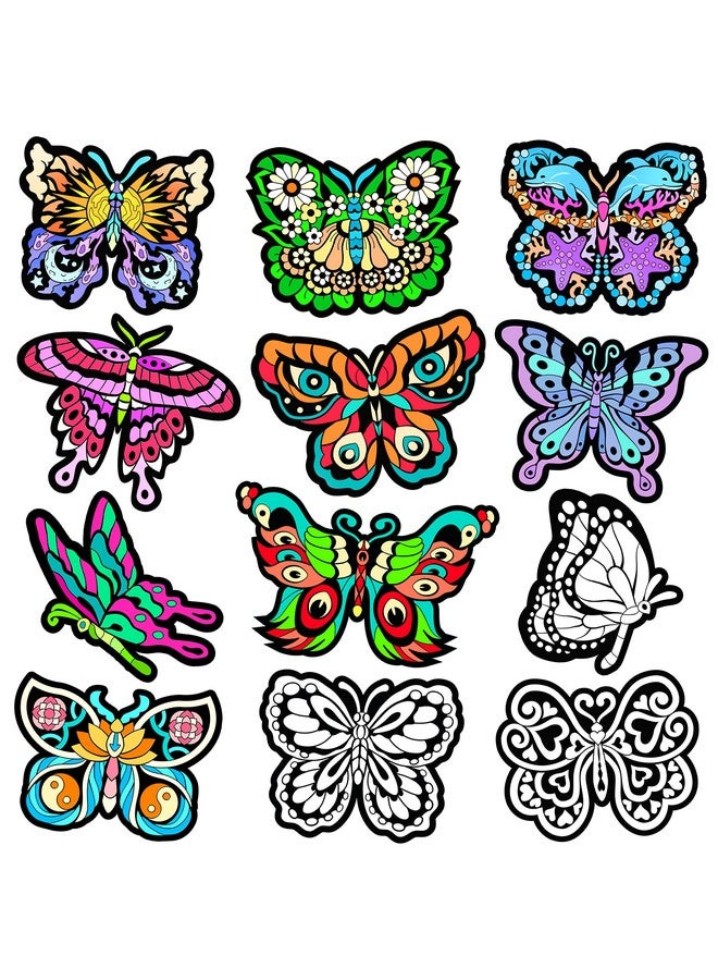 Stuff2Color Color Your Own Velvet Butterflies - 12 Pack - Beautiful Arts and Crafts Coloring Fun for All Ages - Decorate Your Room, Color with Friends, Party Favors and Activities (All Unique Designs) - Image 1