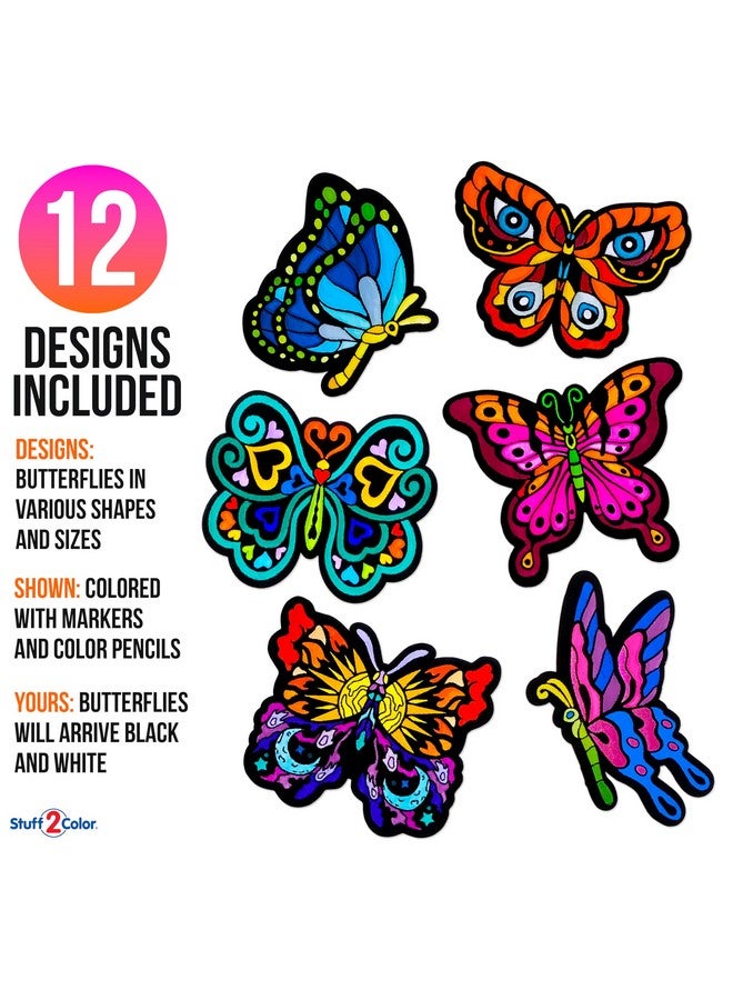 Stuff2Color Color Your Own Velvet Butterflies - 12 Pack - Beautiful Arts and Crafts Coloring Fun for All Ages - Decorate Your Room, Color with Friends, Party Favors and Activities (All Unique Designs) - Image 3