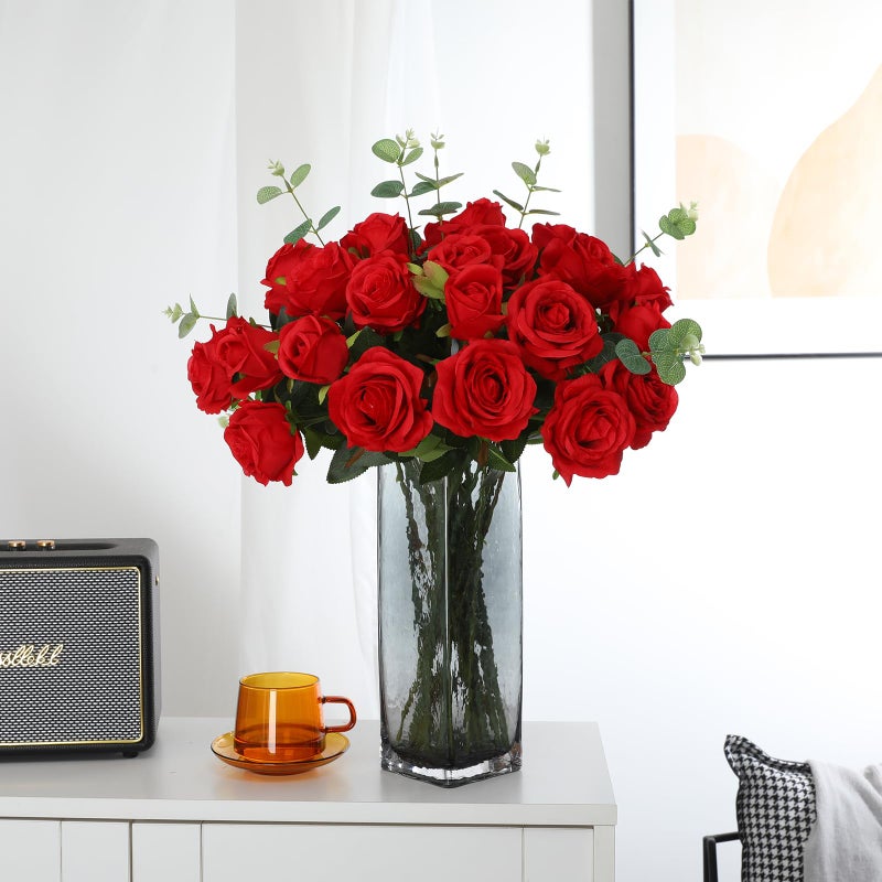 Tifuly Red Roses Artificial Flowers -12 pcs Realistic Single Long Stem Fake Silk Roses Bouquet for Party Home Wedding Centerpiece Office Christmas DIY Decor - Image 5