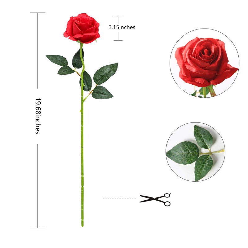 Tifuly Red Roses Artificial Flowers -12 pcs Realistic Single Long Stem Fake Silk Roses Bouquet for Party Home Wedding Centerpiece Office Christmas DIY Decor - Image 2