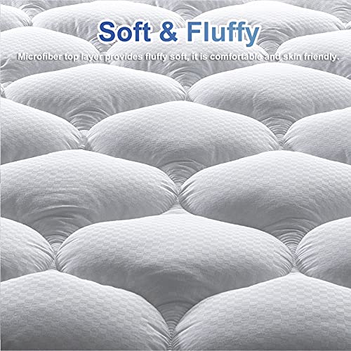 MATBEBY Twin XL Mattress Pad - Cooling Breathable Mattress Topper, Quilted Fitted Mattress Protector, Pillow Top Mattress Cover with 8-21" Deep Pocket, Soft, Machine Washable, White, Twin Extra Long - Image 2