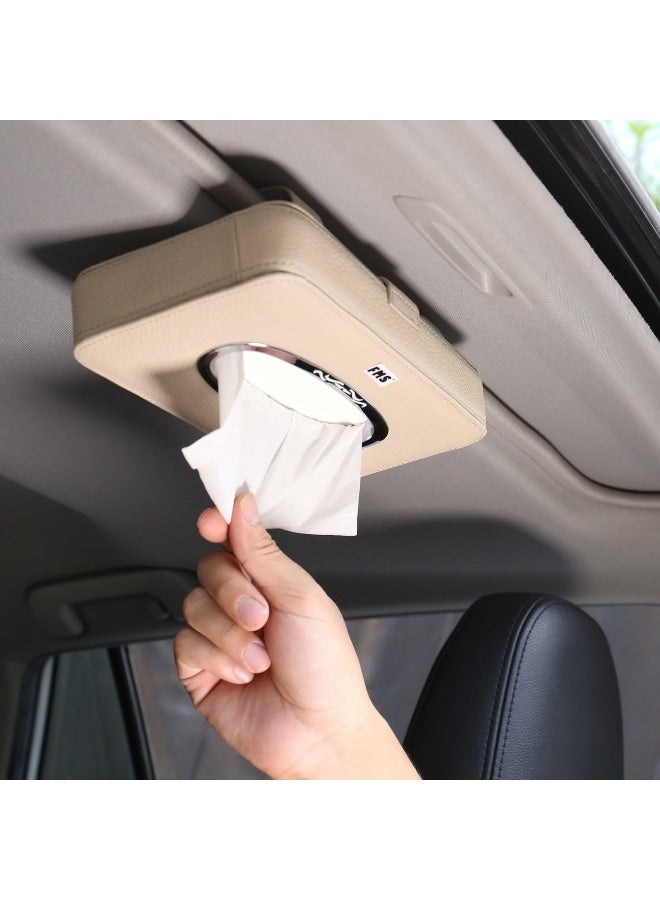 Fms Car Leather Tissue Case Holder for Sun Visor & Seat Back with Tissue Refill (Beige) - Image 1