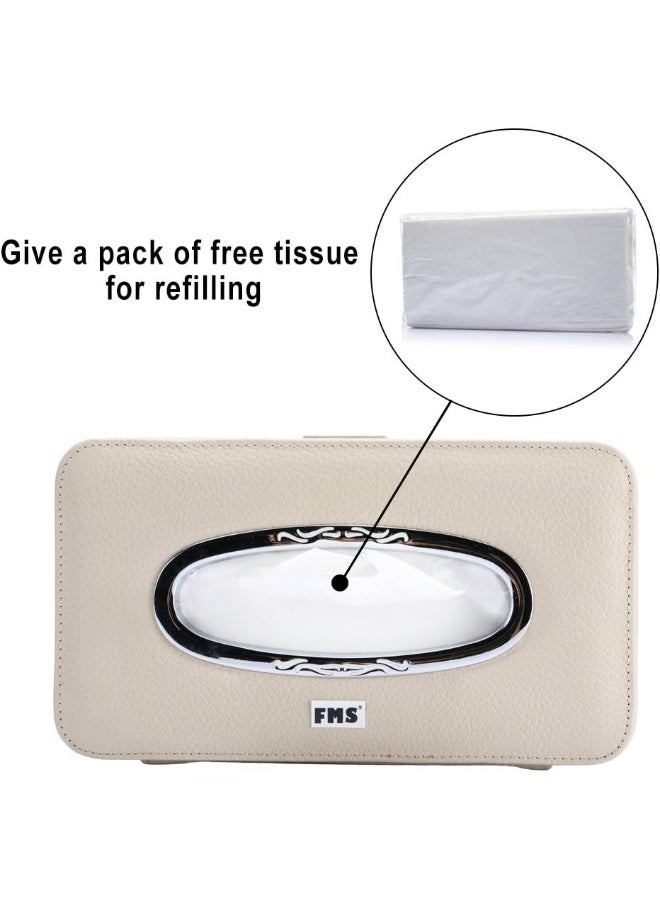 Fms Car Leather Tissue Case Holder for Sun Visor & Seat Back with Tissue Refill (Beige) - Image 5
