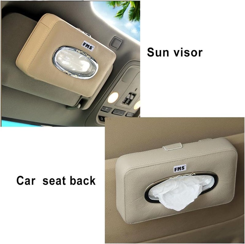 Fms Car Leather Tissue Case Holder for Sun Visor & Seat Back with Tissue Refill (Beige) - Image 3