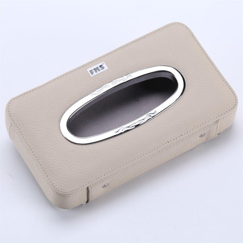 Fms Car Leather Tissue Case Holder for Sun Visor & Seat Back with Tissue Refill (Beige) - Image 2