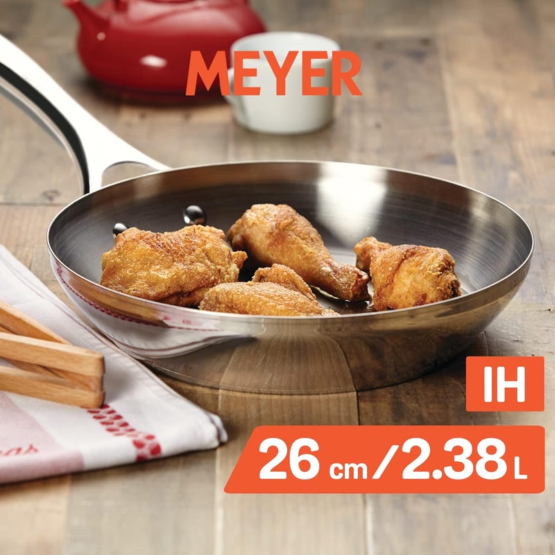 Meyer Select Nickel Free Stainless Steel Frypan | Frying Pan | Steel Frying Pan with Triply Base | Steel Fry pan | Gas and Induction Compatible, 26 cm/ 2.38L, Silver - Image 2