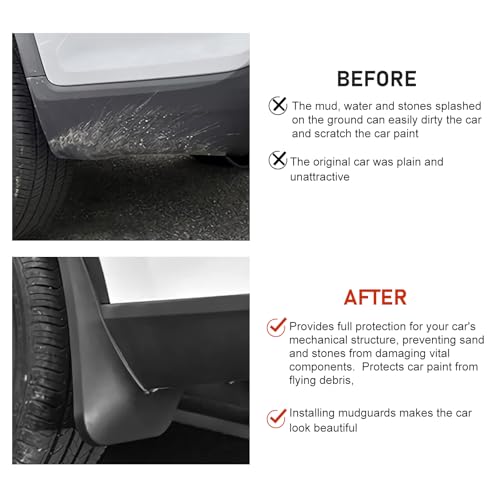 Opuweiy 2 PCS Car Mud Flaps, Splash-Protection Auto Fender Flaps, All Weather Protector Universal Mud Guards, for Sedans and SUVs (Black, 7x9.8In) - Image 5