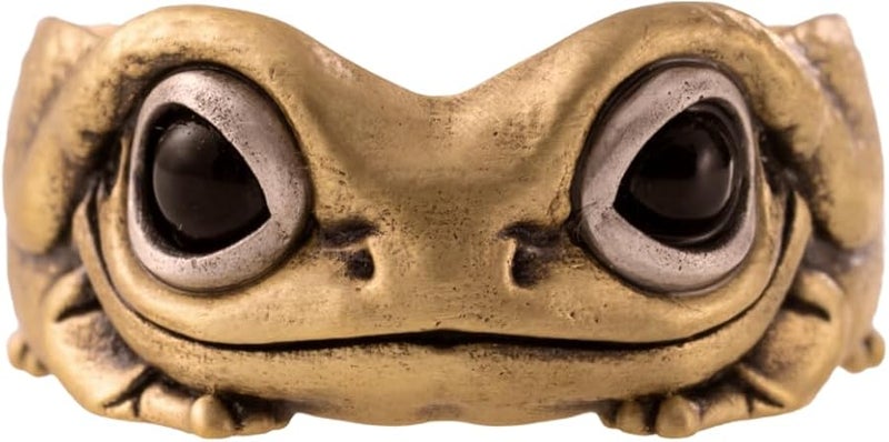 Brass Oxidized Silver Tree Frog Ring 925 Sterling Silver Open Ring Gift For Women Men - Image 1