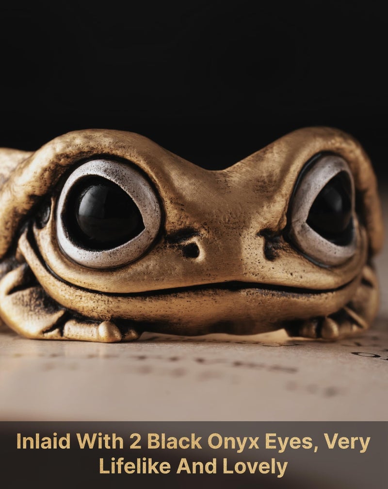 Brass Oxidized Silver Tree Frog Ring 925 Sterling Silver Open Ring Gift For Women Men - Image 4