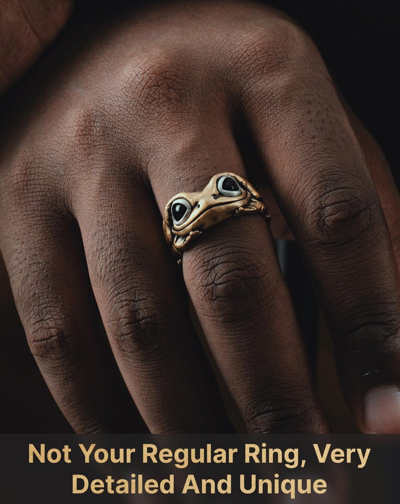 Brass Oxidized Silver Tree Frog Ring 925 Sterling Silver Open Ring Gift For Women Men - Image 3