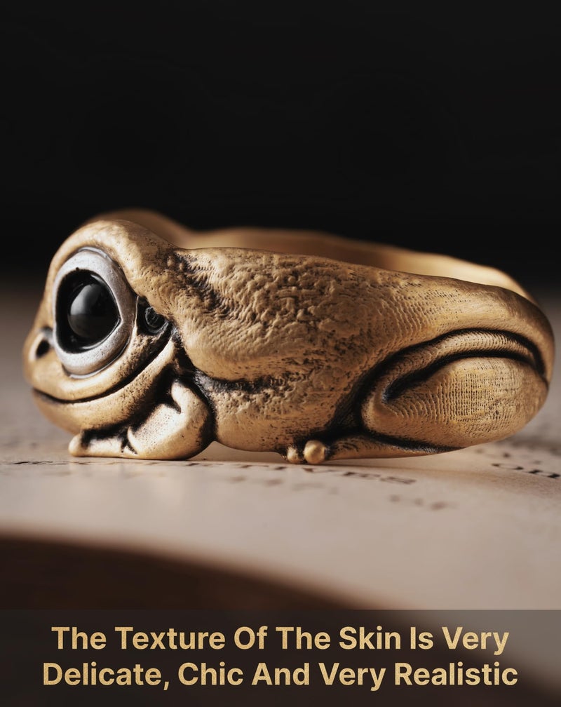 Brass Oxidized Silver Tree Frog Ring 925 Sterling Silver Open Ring Gift For Women Men - Image 5
