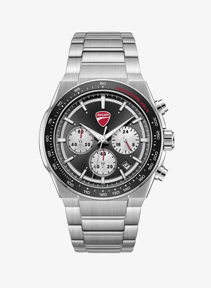 دوكاتي Nitro Black-Silver Dial, Stainless Steel Bracelet, Chronograph Watch for Men, 43mm