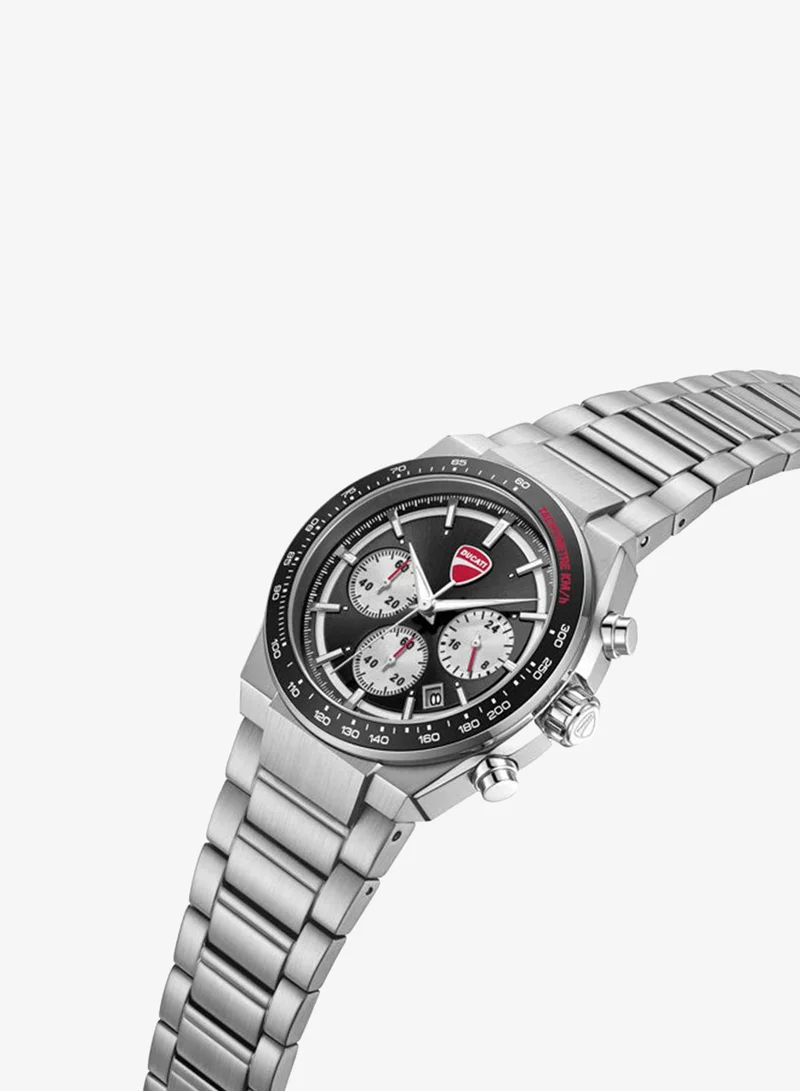 دوكاتي Nitro Black-Silver Dial, Stainless Steel Bracelet, Chronograph Watch for Men, 43mm