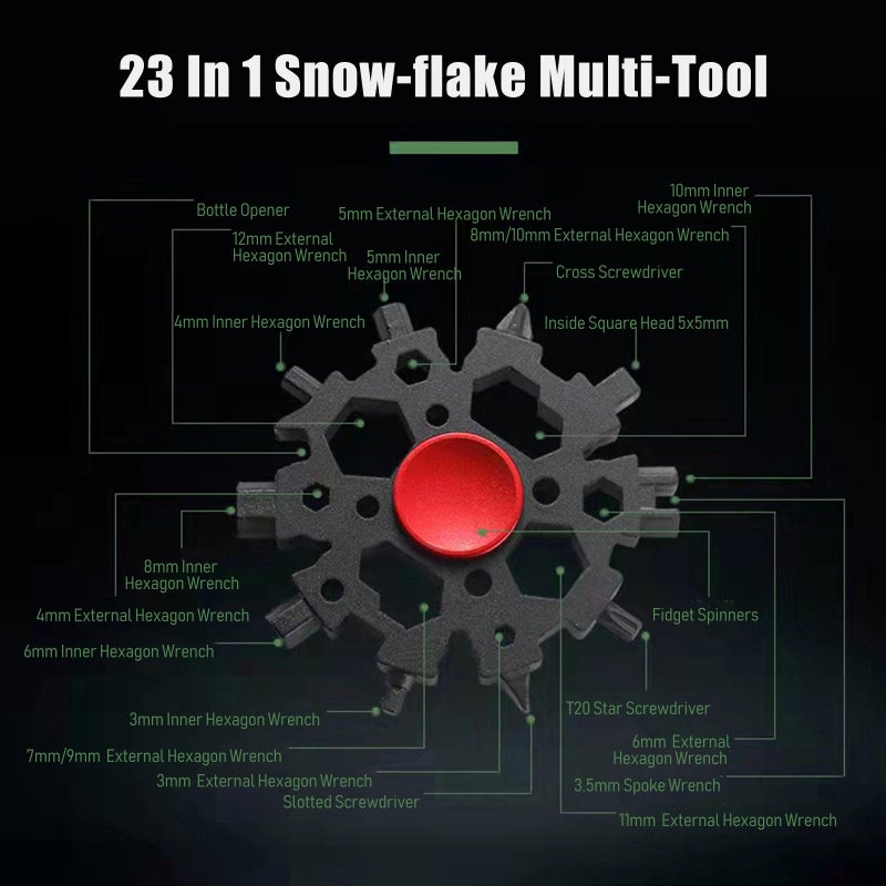 Snowflake Multi-Tool 23-In-1 Carbon Steel Fidget Spinner - Rust-Resistant Pentagonal Wrench for Outdoor Edc Enthusiasts, Bikers And Daily Use - Image 5