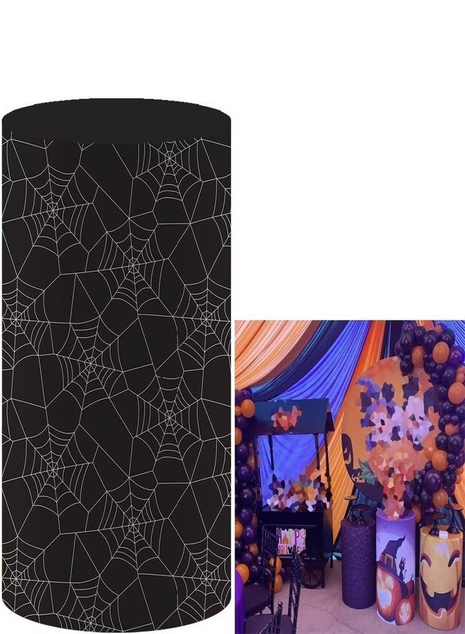 FiVan Halloween Party Decoration Props Black Spider Web Plinth Cover Elastic Stretch Spandex Pedestal Cover for Metal Cylinder Stands HP-2257 - Image 1