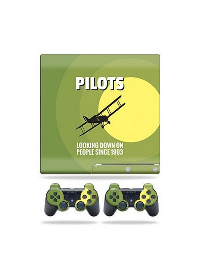 Skin Compatible With Sony Playstation 3 Ps3 Slim + 2 Controllers Pilots | Mightyskins Protective, Durable, And Unique Vinyl Wrap Cover | Easy To Apply, Remove, And Change Styles | Made In The Usa