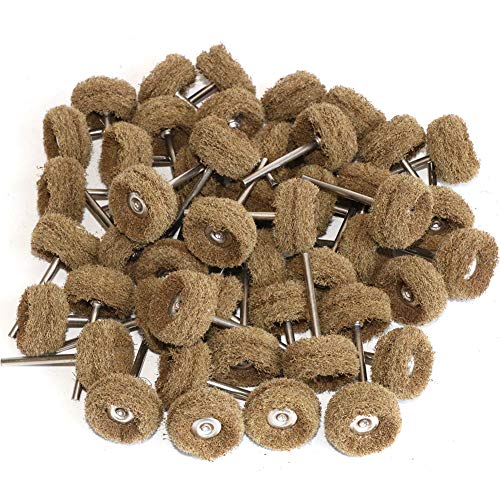 FPPO Abrasive Buffing Polishing Wheel Set for Rotary Tool,Removal of Rust Deburring on Metal Surface with 3mm Mandrel,Mini scouring pad Brush Polishing kit(grit 120 Brown 50pcs) - Image 1