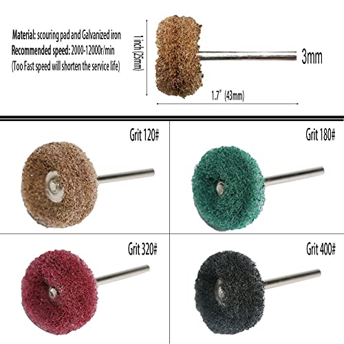 FPPO Abrasive Buffing Polishing Wheel Set for Rotary Tool,Removal of Rust Deburring on Metal Surface with 3mm Mandrel,Mini scouring pad Brush Polishing kit(grit 120 Brown 50pcs) - Image 2