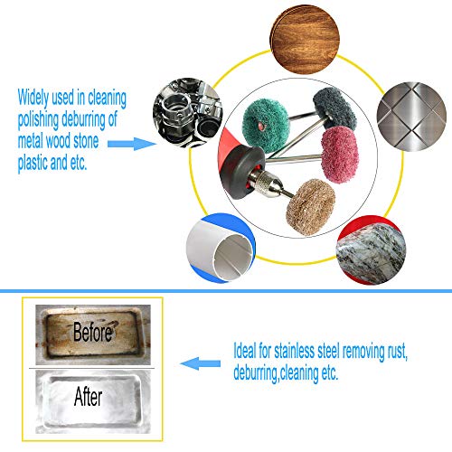 FPPO Abrasive Buffing Polishing Wheel Set for Rotary Tool,Removal of Rust Deburring on Metal Surface with 3mm Mandrel,Mini scouring pad Brush Polishing kit(grit 120 Brown 50pcs) - Image 3