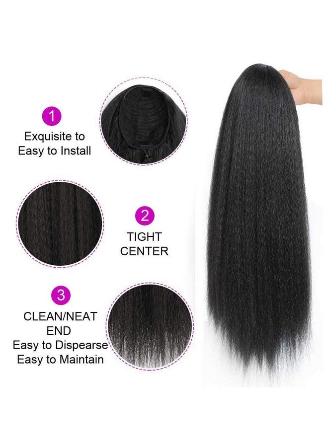 G&T Wig G&T Yaki Drawstring Ponytail Extension With Bangs Long Yaki Straight Clip In Ponytails Extension For Black Women Synthetic Hairpiece For Daily Party Use (1B 24 Inch) - Image 4
