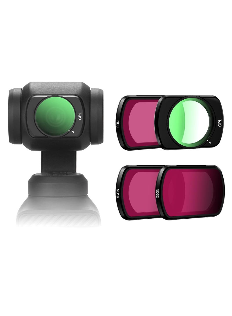 SOLARAE مجموعة فلاتر ND مناسبة لكاميرا DJI Osmo Pocket 3، فلتر عدسة CPL ND8 ND16 ND32، مناسبة لملحقات كاميرا DJI Osmo Pocket 3 Creator Combo، تأثير استقطاب قابل للتعديل، تحسين الوضوح (4 عبوات) - Image 1